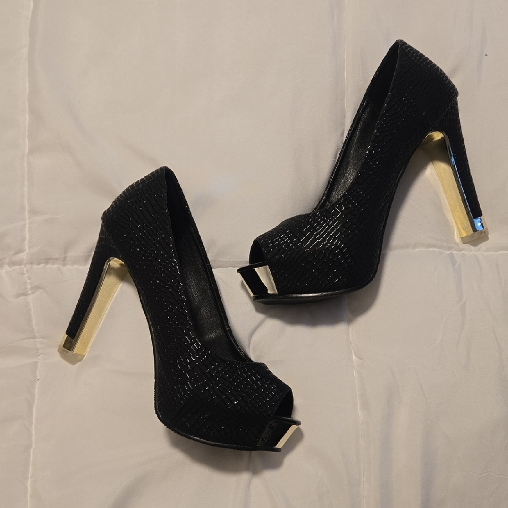 Black And Gold Platform Heels NIB
